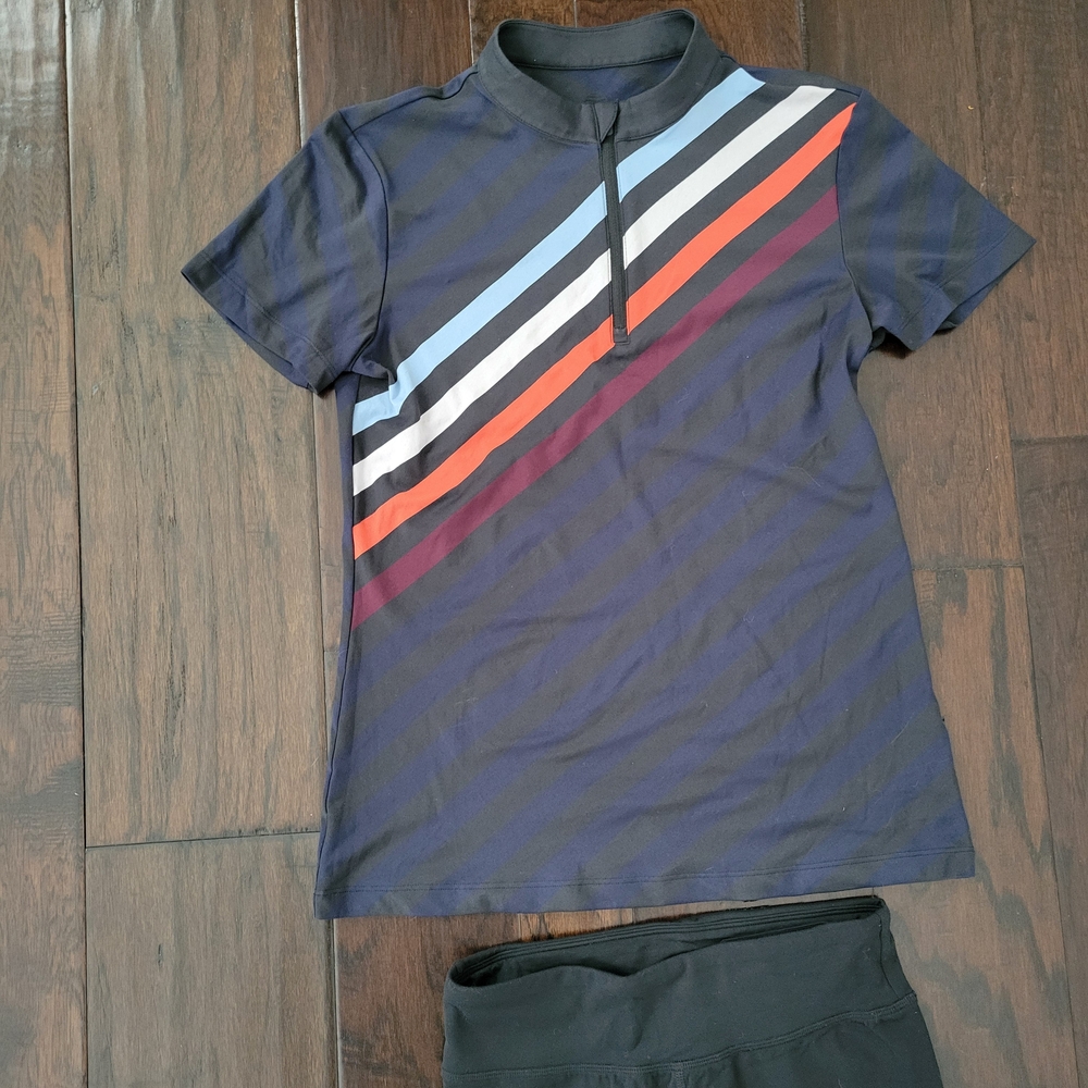 Tory Sport Navy and Black Striped Top - Picture 3 of 5